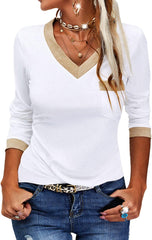 ✨Womens Long Sleeve T Shirts Casual V Neck Color Block Tunic Tops