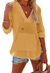 ✨ Women's Long Sleeve V Neck Pocketed Hooded Shirt Top(buy 2 free shipping)