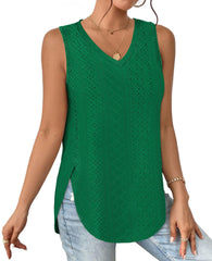✨ Womens V Neck Eyelet Embroidery Casaul Sleeveless Shirts(BUY 3 FREE SHIPPING)