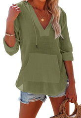 ✨Women's Long Sleeve V Neck Pocketed Hooded Shirt Top(Buy 2 Free Shipping)