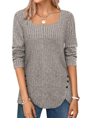 ✨Squared Neck Sweater Ribbed Knit Tunic Tee Shirts(Buy 2 Free Shipping)
