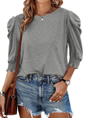 ✨Fall Womens 3/4 Length Puff Sleeve Tops Trendy T Shirts with Smocked Cuffs(BUY 2 FREE SHIPPING)