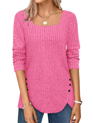 ✨Squared Neck Sweater Ribbed Knit Tunic Tee Shirts(Buy 2 Free Shipping)