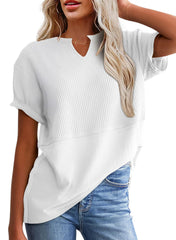 ✨Women's Casual V Neck Waffle Knit Tops Short Sleeve T Shirts(Buy 2 Free Shipping)