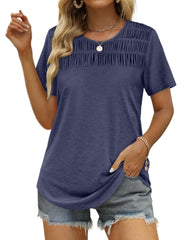 ✨Hot Sale-Women's Summer Tops 2025 Trendy Short Sleeve Shirts Smocked Crewneck Tee