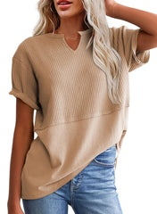 ✨Women's Casual V Neck Waffle Knit Tops Short Sleeve T Shirts(Buy 2 Free Shipping)