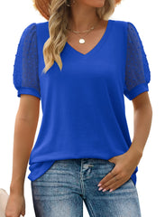 ✨New Women's Summer V Neck T Shirts Swiss Dot Puff Sleeve Tops(BUY 3 FREE SHIPPING)