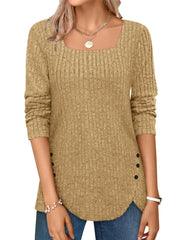 ✨Squared Neck Sweater Ribbed Knit Tunic Tee Shirts(Buy 2 Free Shipping)
