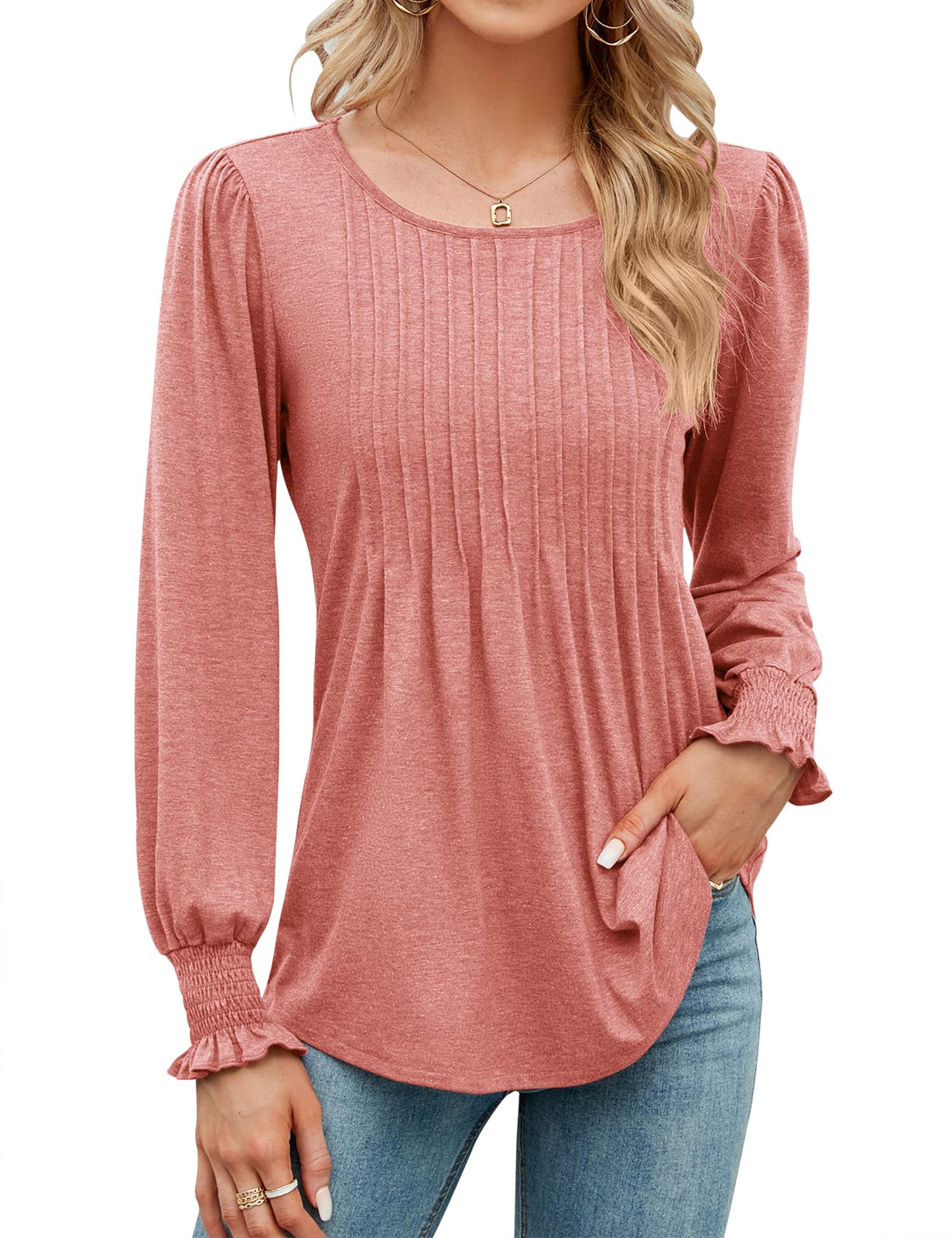 ✨Fall New Women's Pleated Puff Long Sleeve Tunic Tops(buy 2 free shipping)
