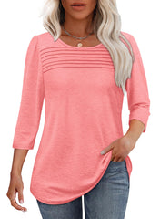 ✨ Women's 3/4 Length Sleeve Top Pleated Front T-Shirt(buy 3 free shipping)