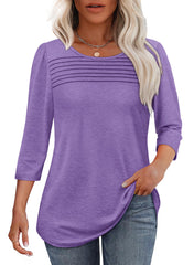 ✨ Women's 3/4 Length Sleeve Top Pleated Front T-Shirt(buy 3 free shipping)