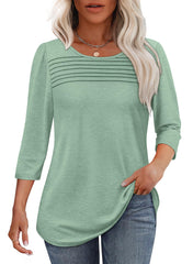 ✨ Women's 3/4 Length Sleeve Top Pleated Front T-Shirt(buy 3 free shipping)