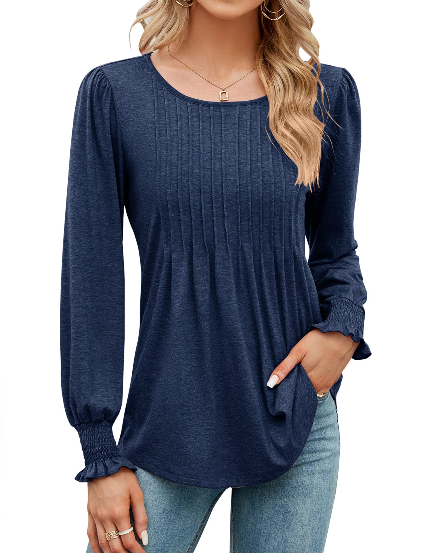 ✨Fall New Women's Pleated Puff Long Sleeve Tunic Tops(buy 2 free shipping)
