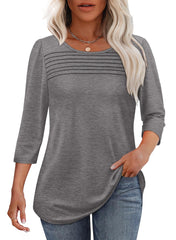 ✨ Women's 3/4 Length Sleeve Top Pleated Front T-Shirt(buy 3 free shipping)