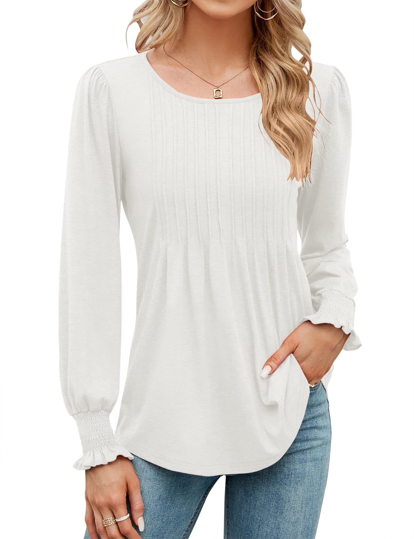 ✨Fall New Women's Pleated Puff Long Sleeve Tunic Tops(buy 2 free shipping)