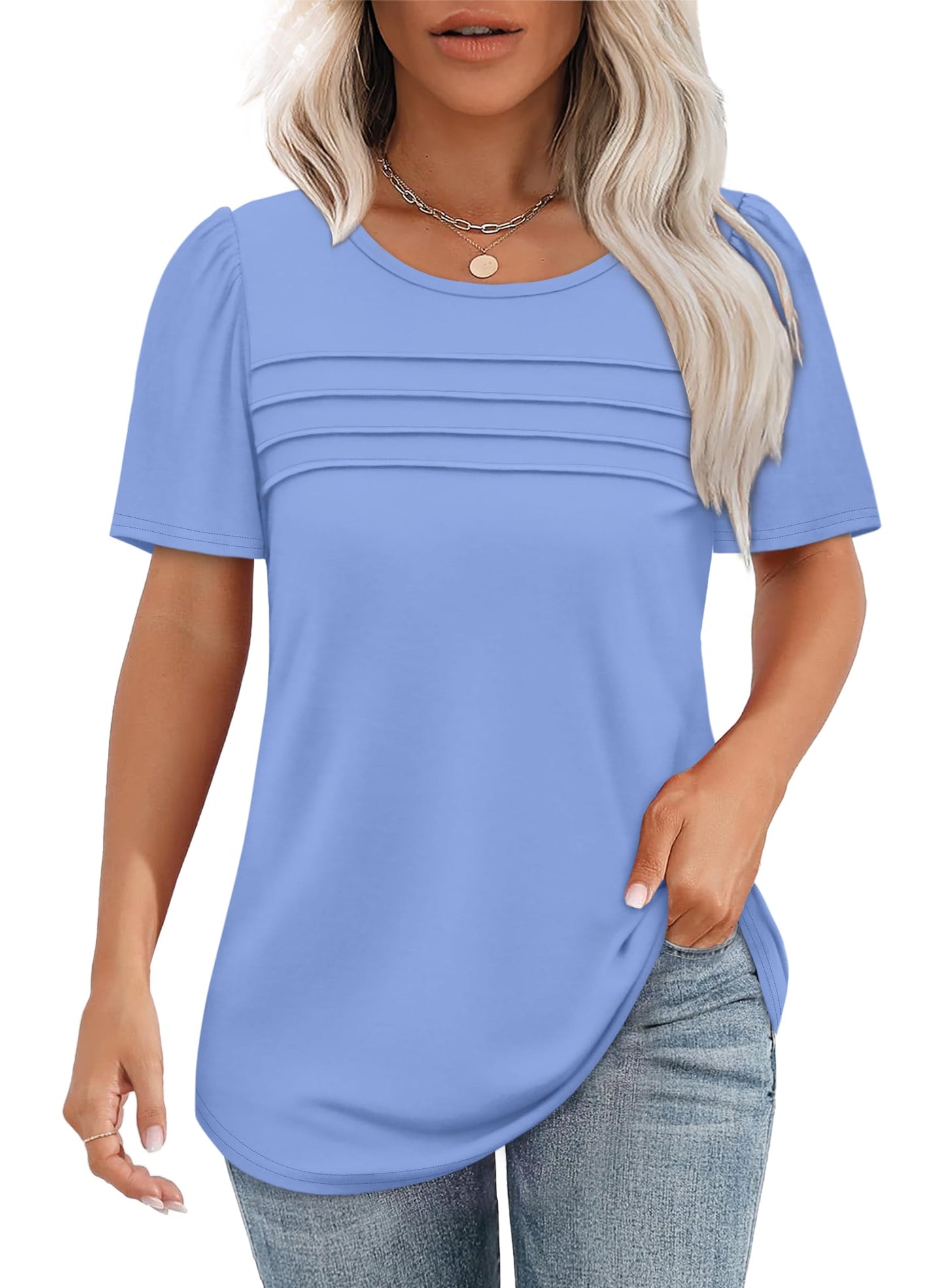✨Women's Short Sleeve Pleated Front Scooped Neck Tops(buy 3 free shipping)