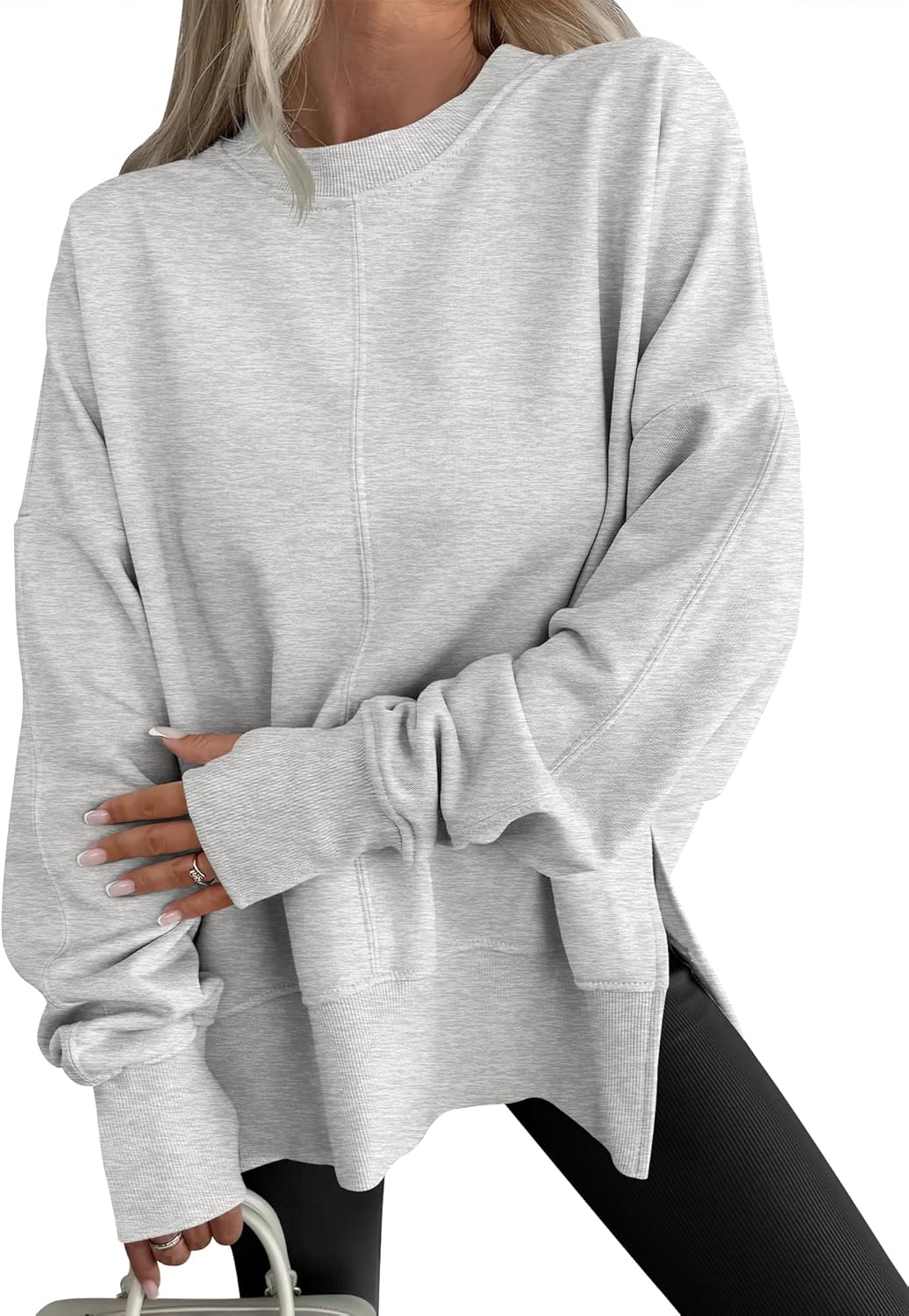 ✨Womens Oversized Thumbhole Long Sleeve Side Slit Pullover Top
