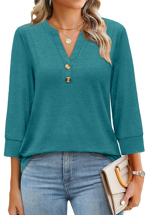 ✨Womens 3/4 Sleeve Heley Button V neck Tops(buy 3 free shipping)