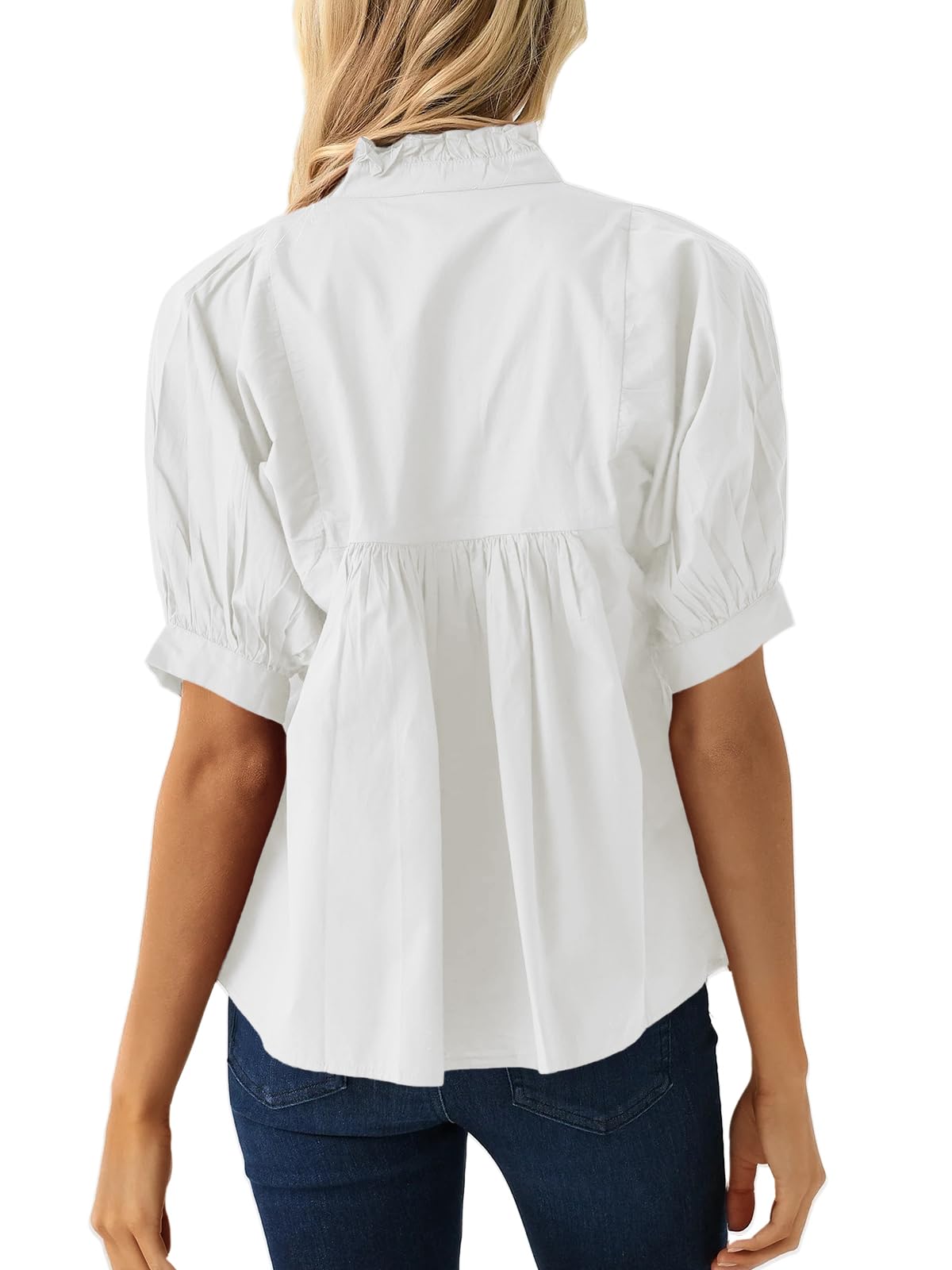 ✨ Women's Puff Sleeve V Neck Casual Pleated Tops(buy 2 free shipping)