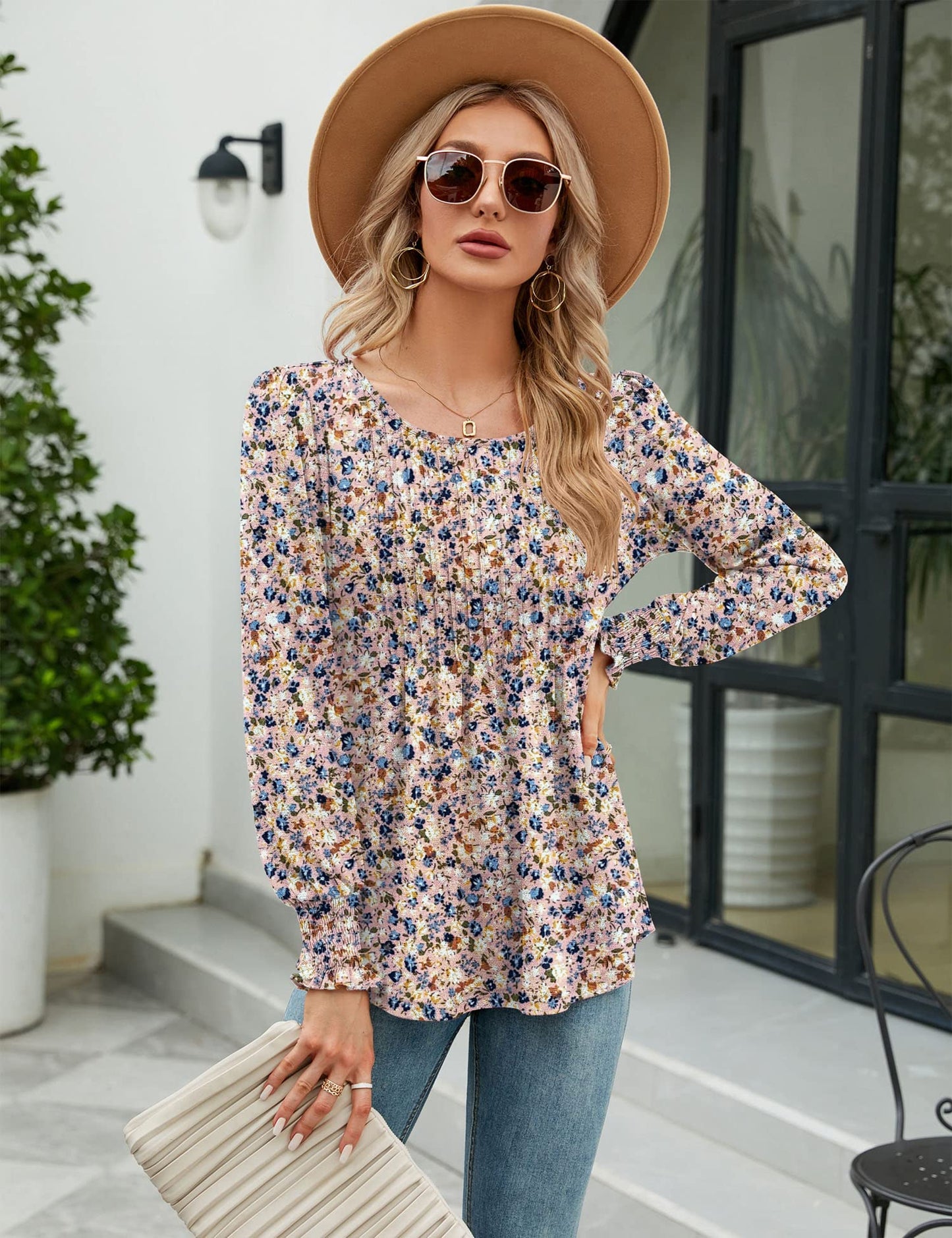 ✨Puff Long Sleeve Pleated Crew Neck Tunic Top (buy 3 free shipping!!!)