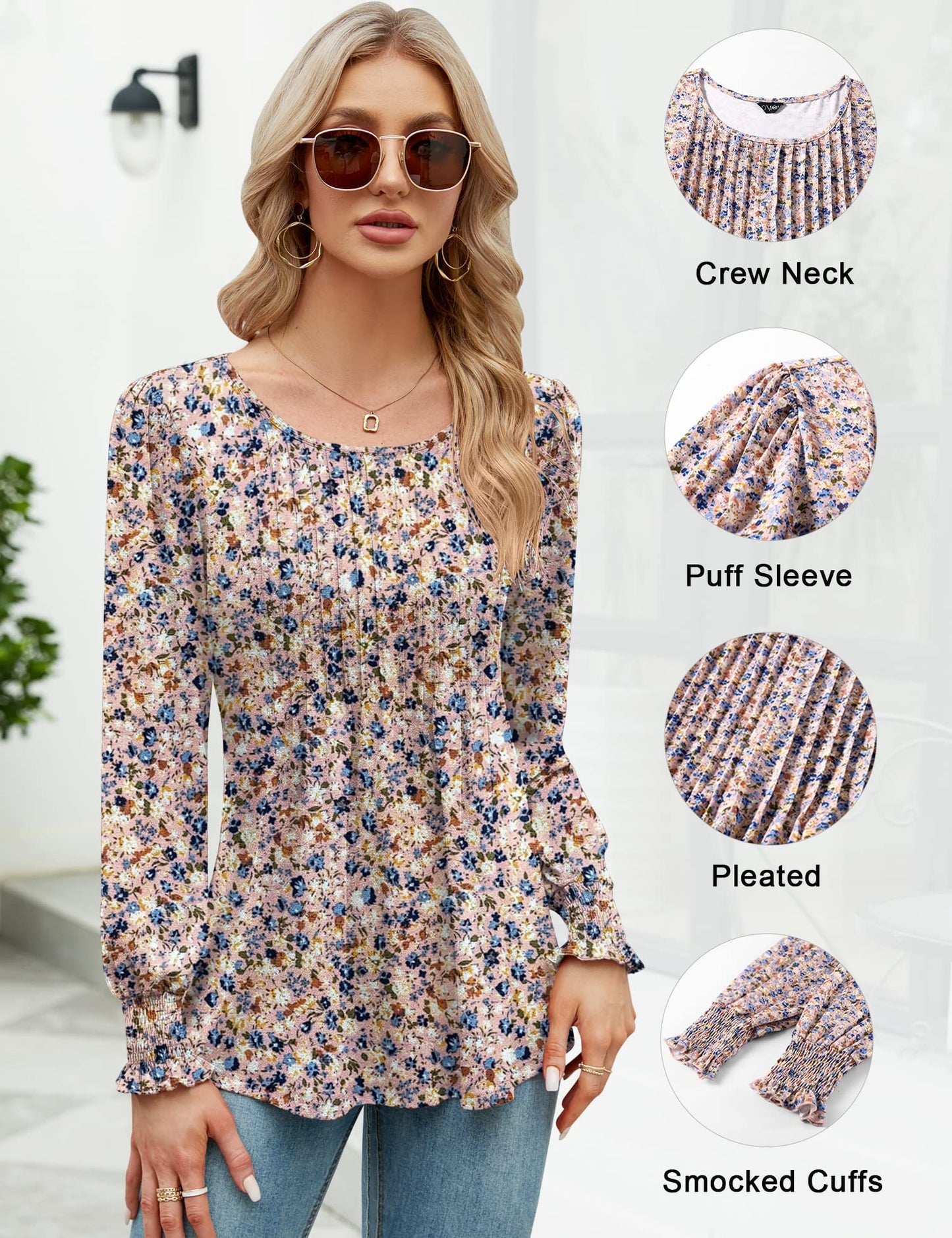 ✨Puff Long Sleeve Pleated Crew Neck Tunic Top (buy 3 free shipping!!!)