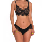 Sexy Comfortable Breathable Lace Bodysuit Lingerie Set Black