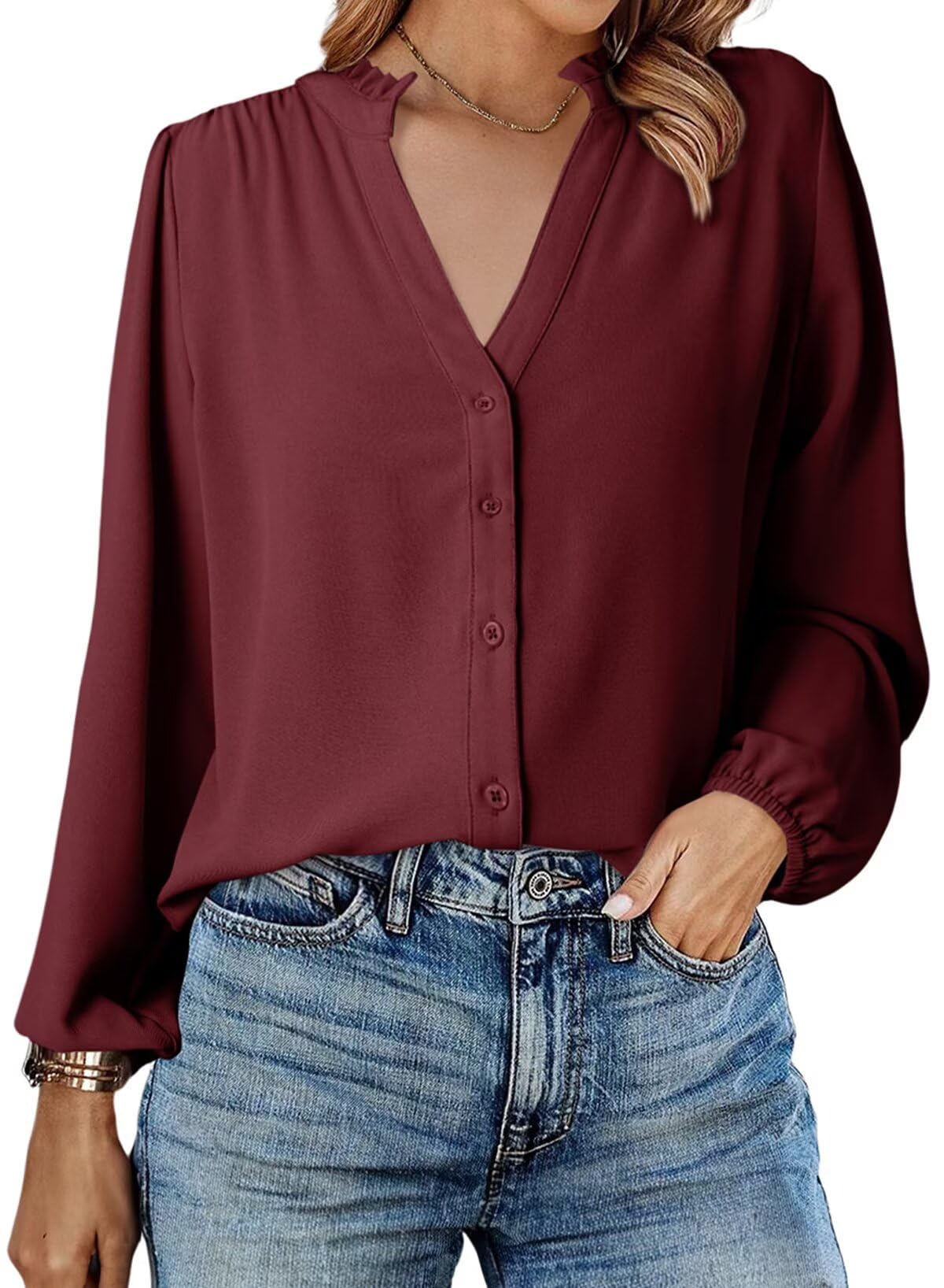 ✨Women Dressy Casual Button Down Shirts V Neck Long Sleeve Shirts(BUY 2 FREE SHIPPING)