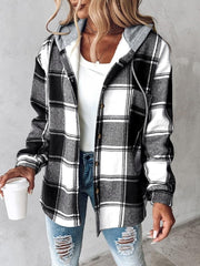 ✨Women's Plaid Button Down Fleece Lined Hooded Jackets Warm Coat