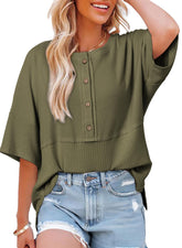 ✨Women's 3/4 Sleeve Casual Button Down Waffle Knit Tops(buy 2 free shipping)