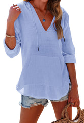 ✨Women's Long Sleeve V Neck Pocketed Hooded Shirt Top(Buy 2 Free Shipping)