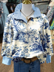 ✨Vintage Floral Print Striped Collar Top(Buy 2 Free Shipping)