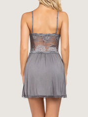Sexy Lace Strap V-neck Full Slip Backless Sleep Dress