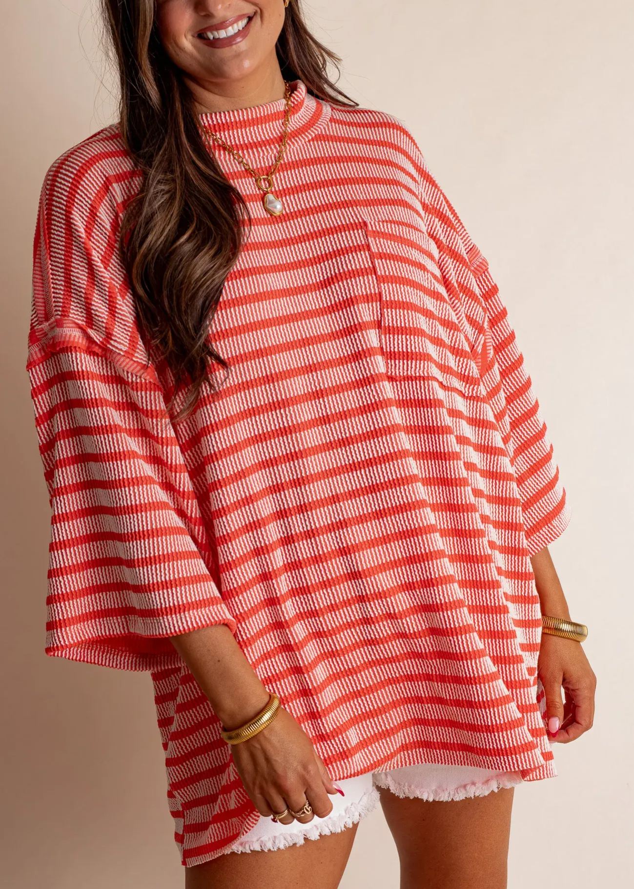 Women's 2025 Spring New Ribbed Striped Crew Neck Pocket Top(Buy 2 Free Shipping)