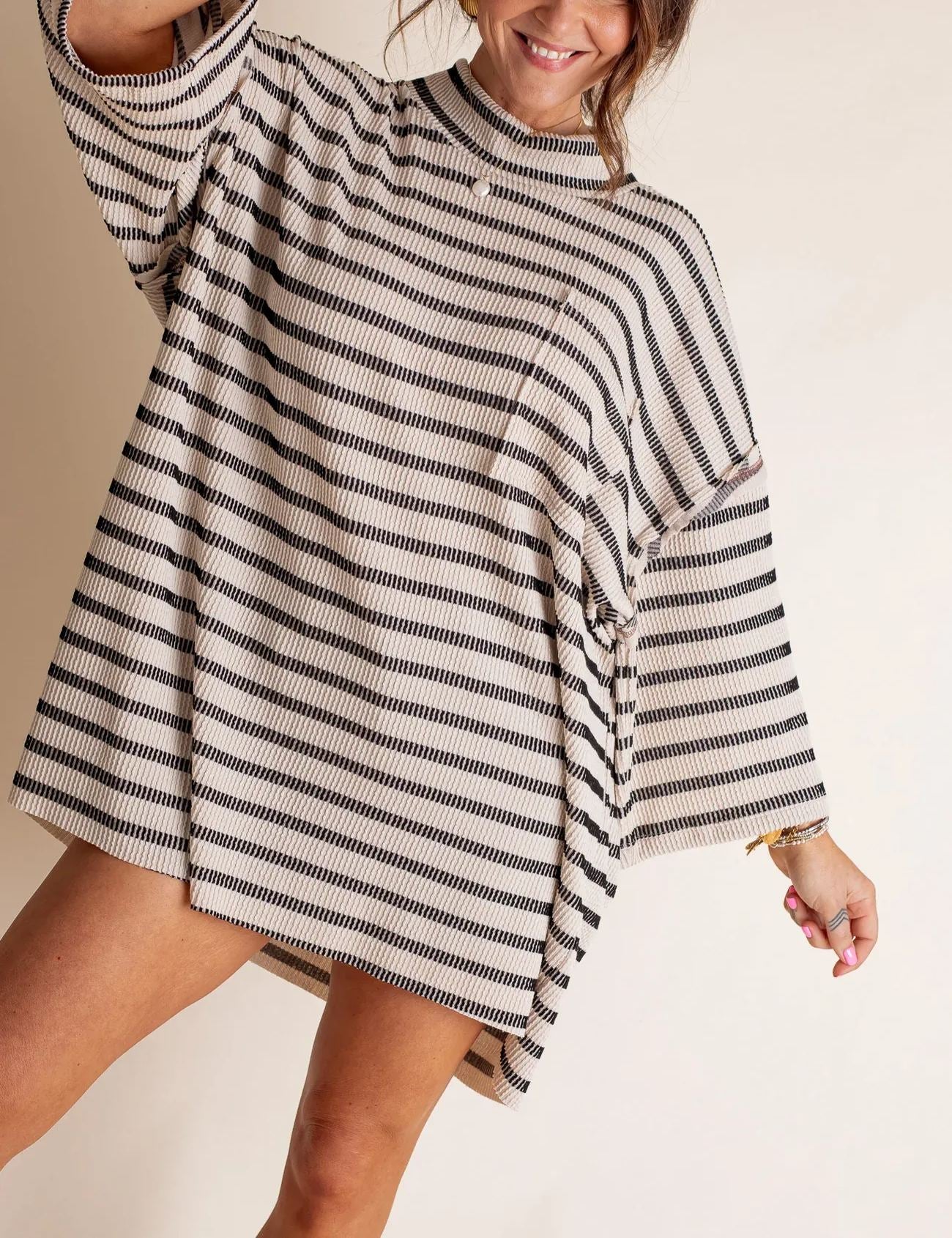 Women's 2025 Spring New Ribbed Striped Crew Neck Pocket Top(Buy 2 Free Shipping)