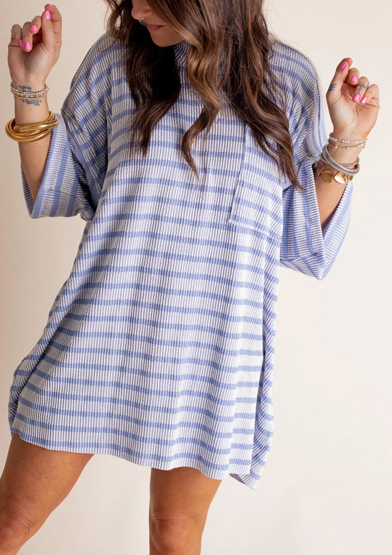 Women's 2025 Spring New Ribbed Striped Crew Neck Pocket Top(Buy 2 Free Shipping)