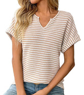 ✨Women's Summer Ribbed V Neck Rolled Hem Knit Top (Buy 2 Free Shipping)