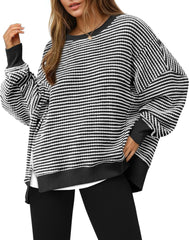 ✨Women's Oversized Sweatshirt Waffle Long Sleeve Split Pullover Tunic Tops(BUY 2 FREE SHIPPING)