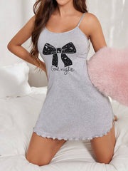 Women Casual Loose Starry Sky Bow Print Camisole Nightgown