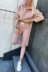 Women's Casual Sports Hooded Zip Top and Leggings Set