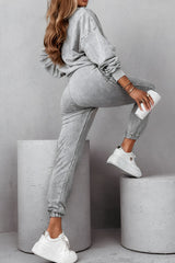 Women's Round Neck Long Sleeve Simple Sweatshirt Two Piece Suit