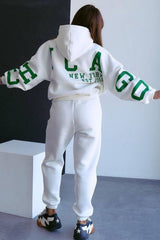 Women's Printed Thickened Hooded Sweatshirt and Pants Two-piece Set