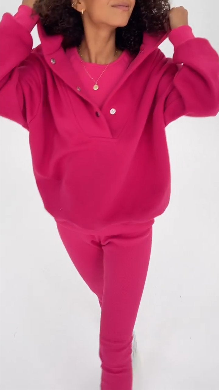 Women's Casual Hoodie and Trousers Three-piece Set