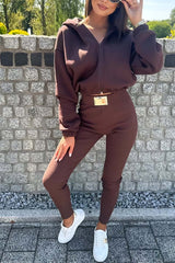 Women's Casual Sports Hooded Zip Top and Leggings Set