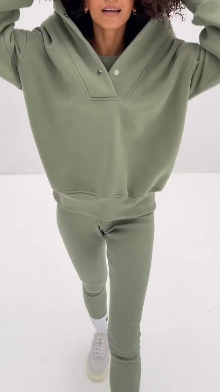 Women's Casual Hoodie and Trousers Three-piece Set
