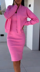 Women's Tight Dress + Cardigan Jacket Casual Suit