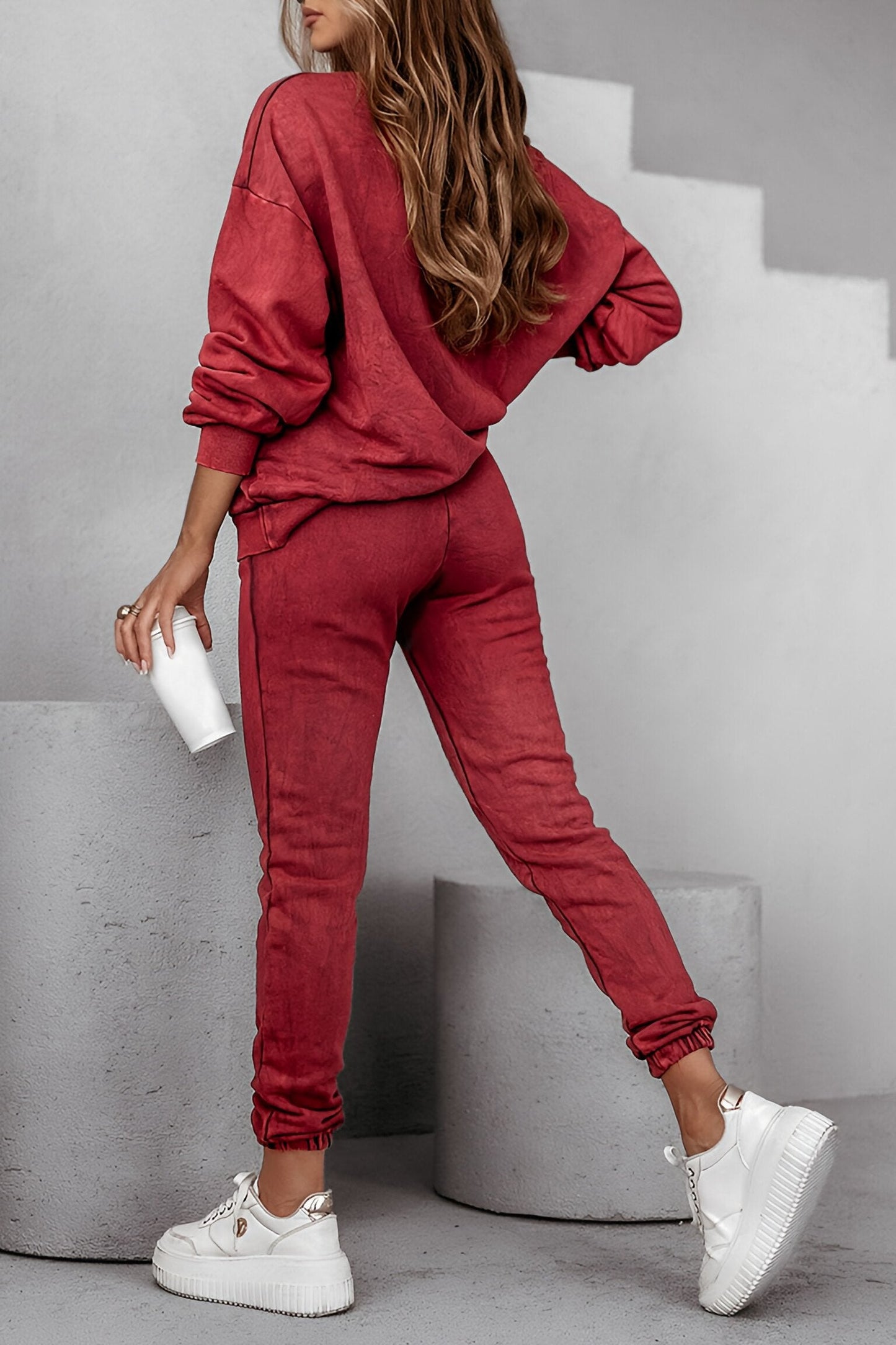 Women's Round Neck Long Sleeve Simple Sweatshirt Two Piece Suit