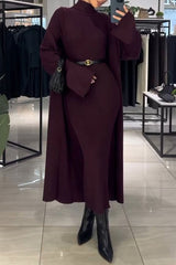 Women's Turtleneck Long Sleeve Knitted Dress Suit