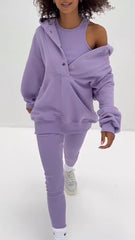 Women's Casual Hoodie and Trousers Three-piece Set