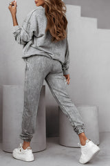 Women's Round Neck Long Sleeve Simple Sweatshirt Two Piece Suit