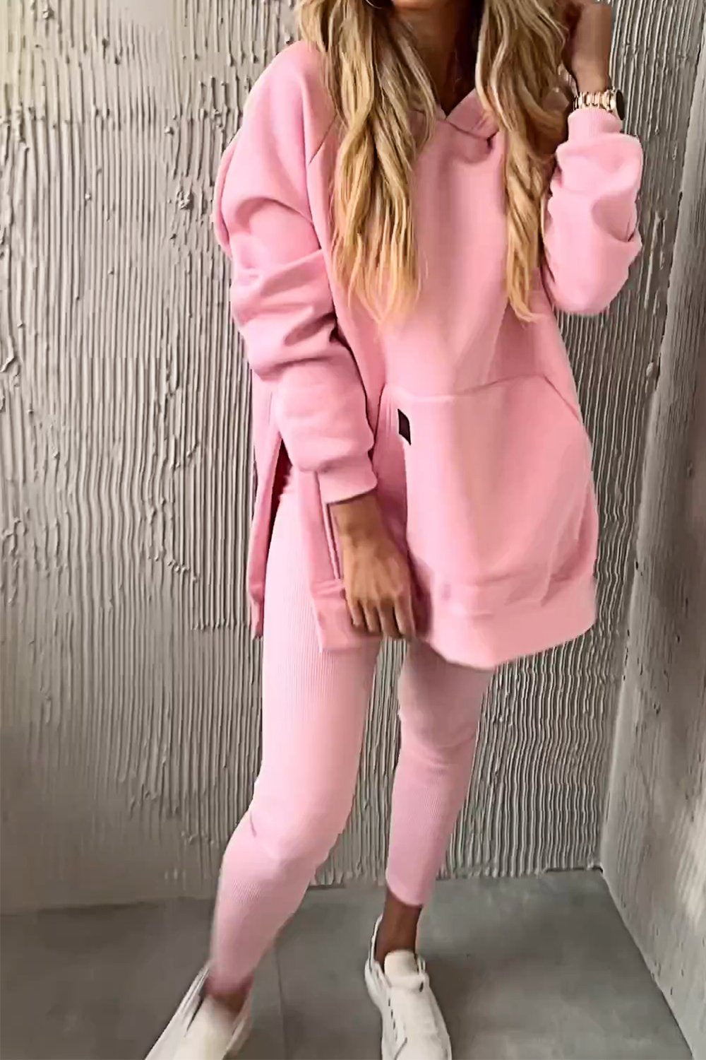 Women's Hooded Slit Top & Slim-fitting Pants Two-piece Set